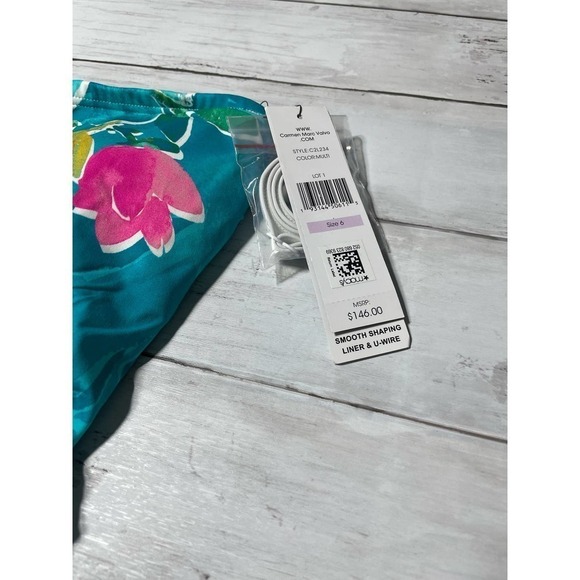 Carmen Marc Valvo MULTI Bandeau Drawstring One-Piece Swimsuit, US 6 - Picture 6 of 10